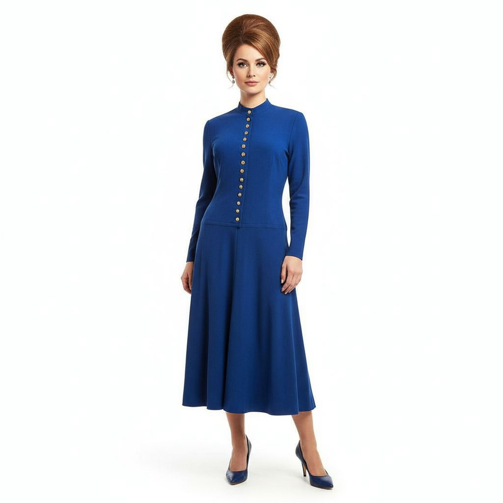 Adele Simpson Vintage Wool Blue Lined Button-Up Dress Size 12